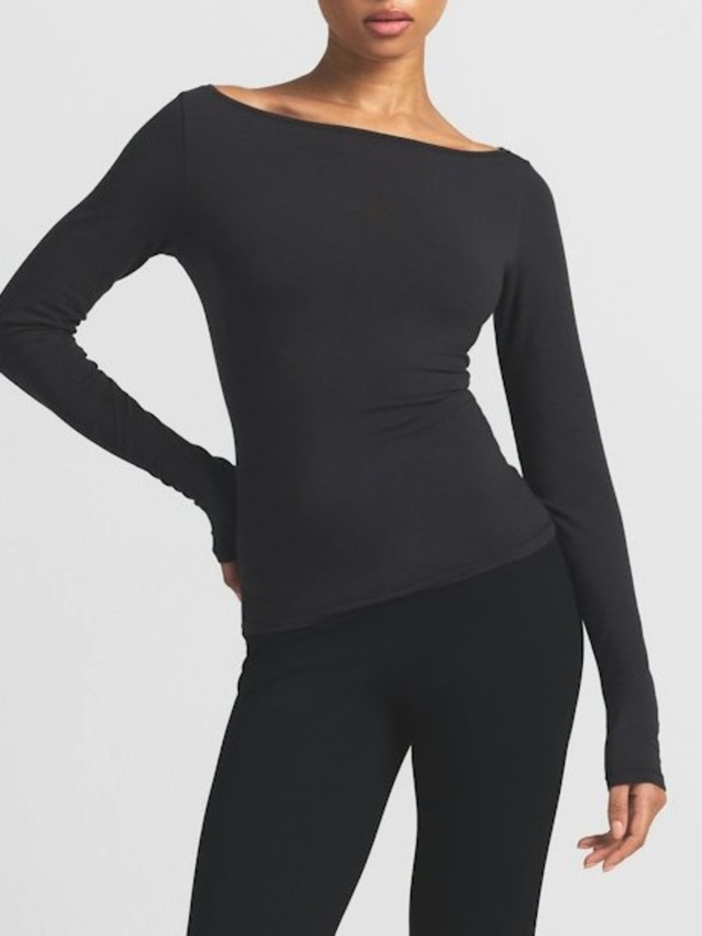 NWT Skims Cotton Jersey Boat Neck Long Sleeve Top in Soot Womens Size Medium
